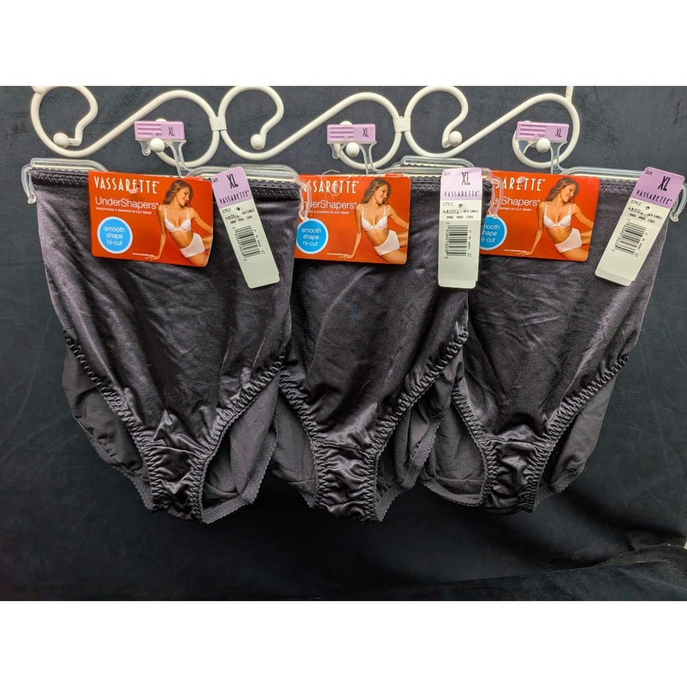 3 New Satin Vassarette Black XL Undershapers Women's hi Cut Brief Panties 48001